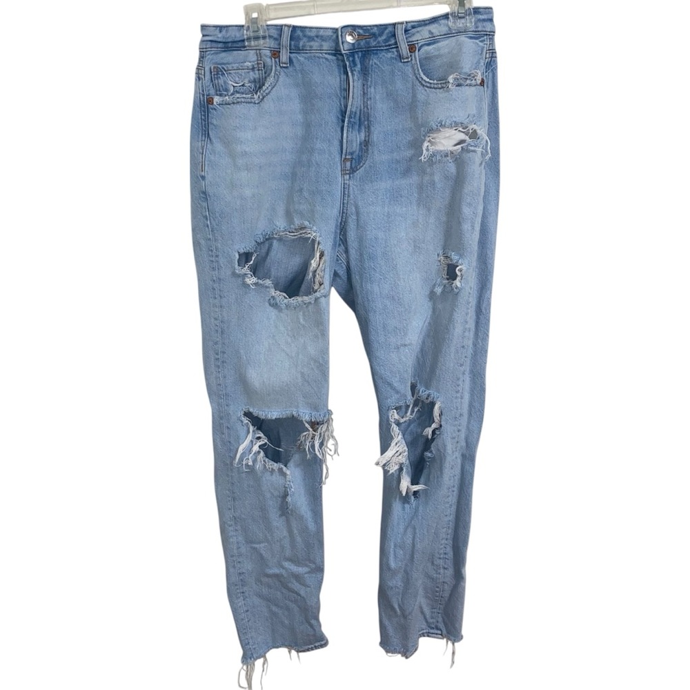 American Eagle Mom Jeans Distressed Size 8 Light Wash High Rise